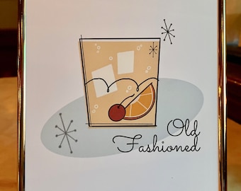 Cocktailprint uit het midden van de eeuw - ouderwets **digitale download**