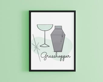 Middeleeuwse cocktailprint: sprinkhaan **digitale download**