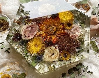 Bouquet Preservation, Wedding Floral Hexagon Block with resin, 12-inch Hexagon, Floral Preservation, Wedding
