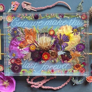 Bouquet Preservation, 12-in by 16-in acrylic  Tray, Resin Flower Tray, Wedding Bouquet Preservation, Floral Wedding Art, Preserved Flowers