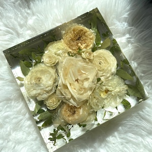 Resin Bouquet Preservation, 8-inch by 8-inch Block, floral preservation, gift ideas, flower preservation, wedding gift, wedding flowers