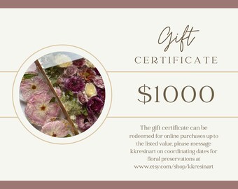 Kkresinart Giftcard for Floral Preservation 1000 dollars