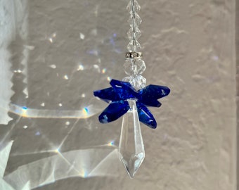 Dark Blue Crystal Angel Suncatcher / Crystal sun catcher / Rainbow Maker / Prism Sun Catcher / Car charm / Car decor / Crystal Ornament
