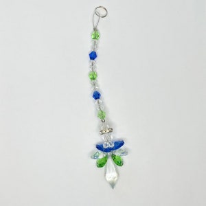 Blue Green Crystal Angel Suncatcher / Crystal sun catcher / Rainbow Maker / Prism Sun Catcher / Car charm / memorial gift / Crystal Ornament