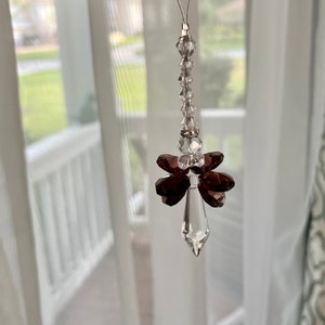 Burgundy Crystal Angel Suncatcher / Crystal sun catcher / Rainbow Maker / Prism Sun Catcher / Car charm / memorial gift / Crystal Ornament