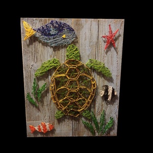 Handcrafted Sea Life String art on reclaimed cedar planks