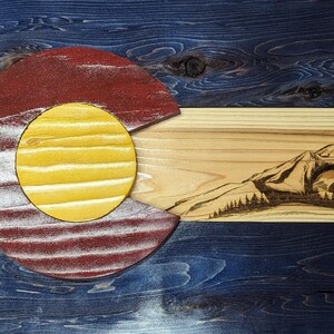 Handcrafted Wooden Colorado Flag Detailed Mountains