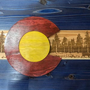 Handcrafted Wooden Colorado Flag Elk