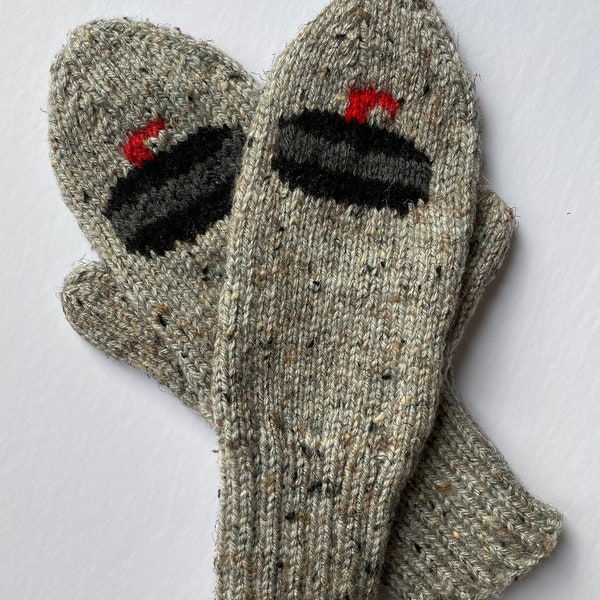 Gray Mittens,  Curling Mittens, Hand Knit