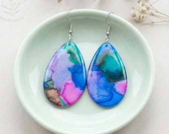 Rainbow coloured earrings, modern art jewelry, abstract statement earrings, christmas gift for friends, thoughtful little gifts for women