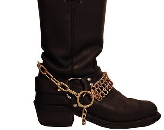 Golden Brass Chain Boot Straps: Anodized Steel Hardware