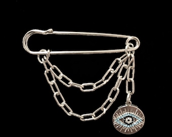 Sapphire Evil Eye Charm Pin