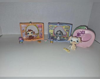 Littlest Pet Shop LPS Lot Monkey, Bunny, Golden Retriever Dog & Accessories