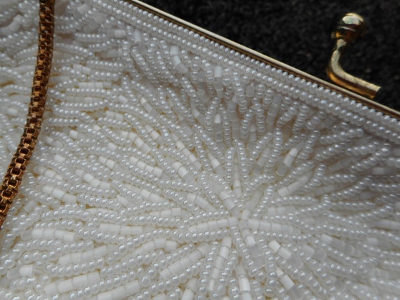 White Vintage Beaded Purse - One of a Kind Clutch… - image 1