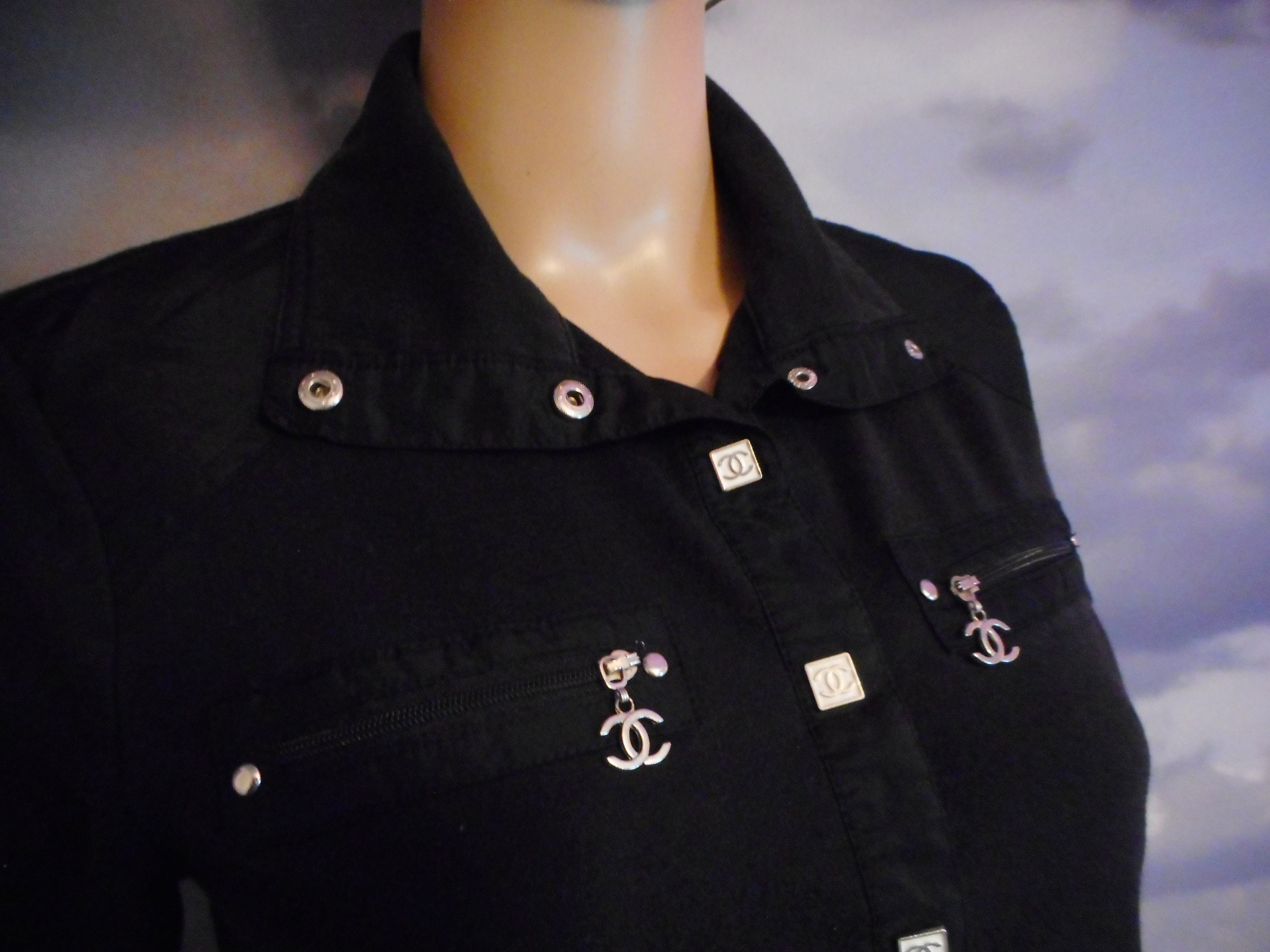 Chanel Creations 70s by Coco Chanel Vintage Silk Blouse CC Logo Printed  Size 10