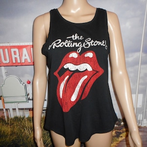 Black Rolling Stones Tank Top - Retro - Women&#39;s Medium Rolling Stones Top - Retro Black Tank Top - Hot Lips Tank Top - Summer - Beach Tee