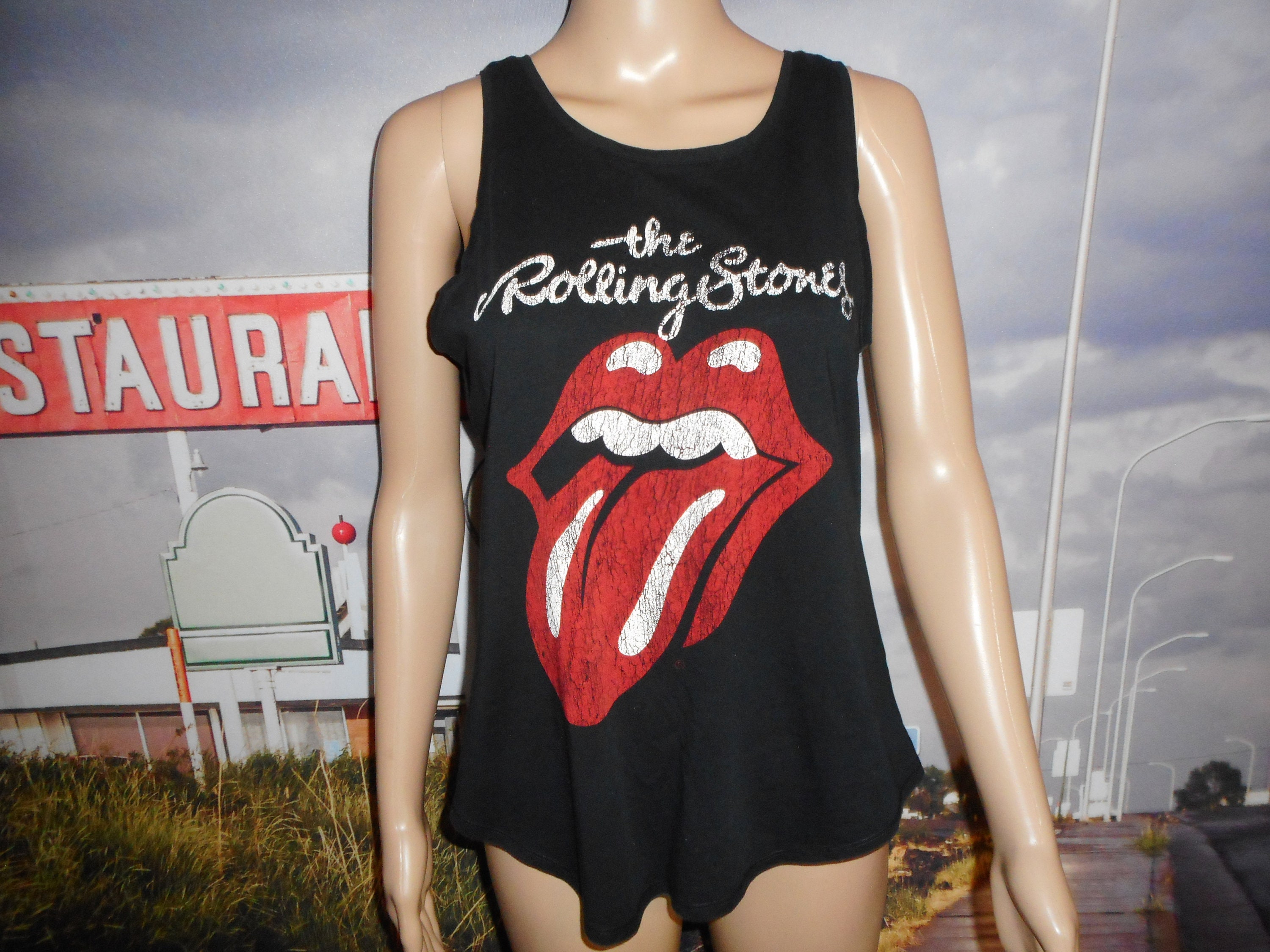Camiseta de tirantes negra de Rolling Stones Retro Camiseta de tirantes mediana de Rolling Stones para mujer Camiseta de tirantes negra retro Camiseta de tirantes con labios calientes Verano Camiseta ...