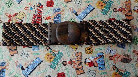 Wooden 70's Belt - Accessory - Stretchy Beaded Be… - image 4