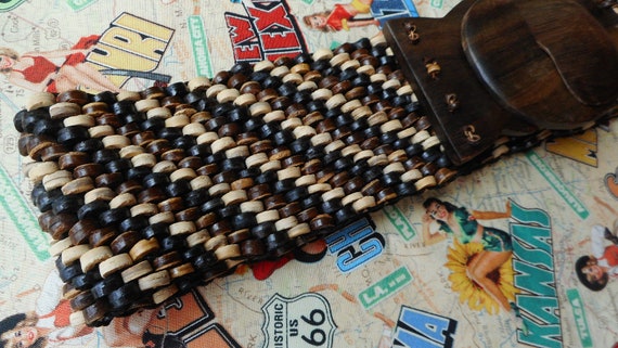 Wooden 70's Belt - Accessory - Stretchy Beaded Be… - image 3