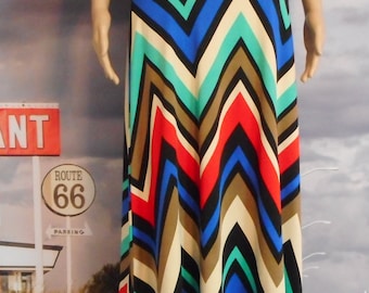 Vintage Chevron Maxi Skirt: 80s USA Made Travel Skirt, Small