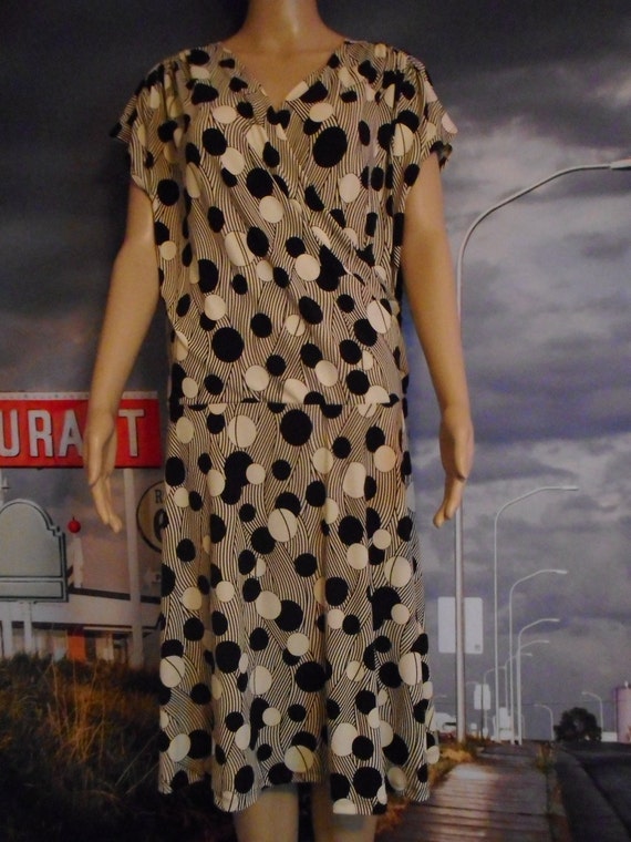 Black & White 3X Vintage Dress Made in USA Abstract Print 3X