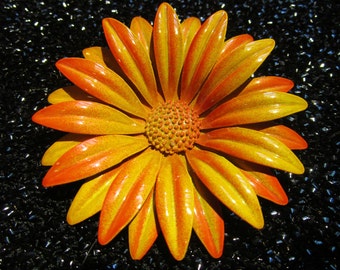 Vintage Metal Flower Brooch - Pin - 1960's Accessory - Large Orange Flower Pin - Enamel Metal Pin - Retro Accessory - Fall Accessory - Chic