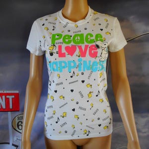 Snoopy Woodstock T-shirt - Snoopy Tee - Fitted Juniors Women&#39;s Snoopy Tee - Happy Hippie Snoopy  Woodstock Music Celebration Tee Top Shirt
