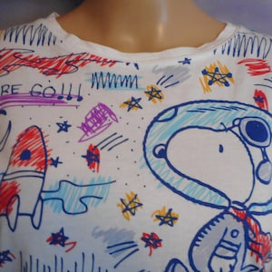 Snoopy Galaxy Tee - Vintage Women's Junior's Sizing - 90's Long Sleeves Under Short Sleeves - Space Theme Shirt - Women's Clothing - Top Tee