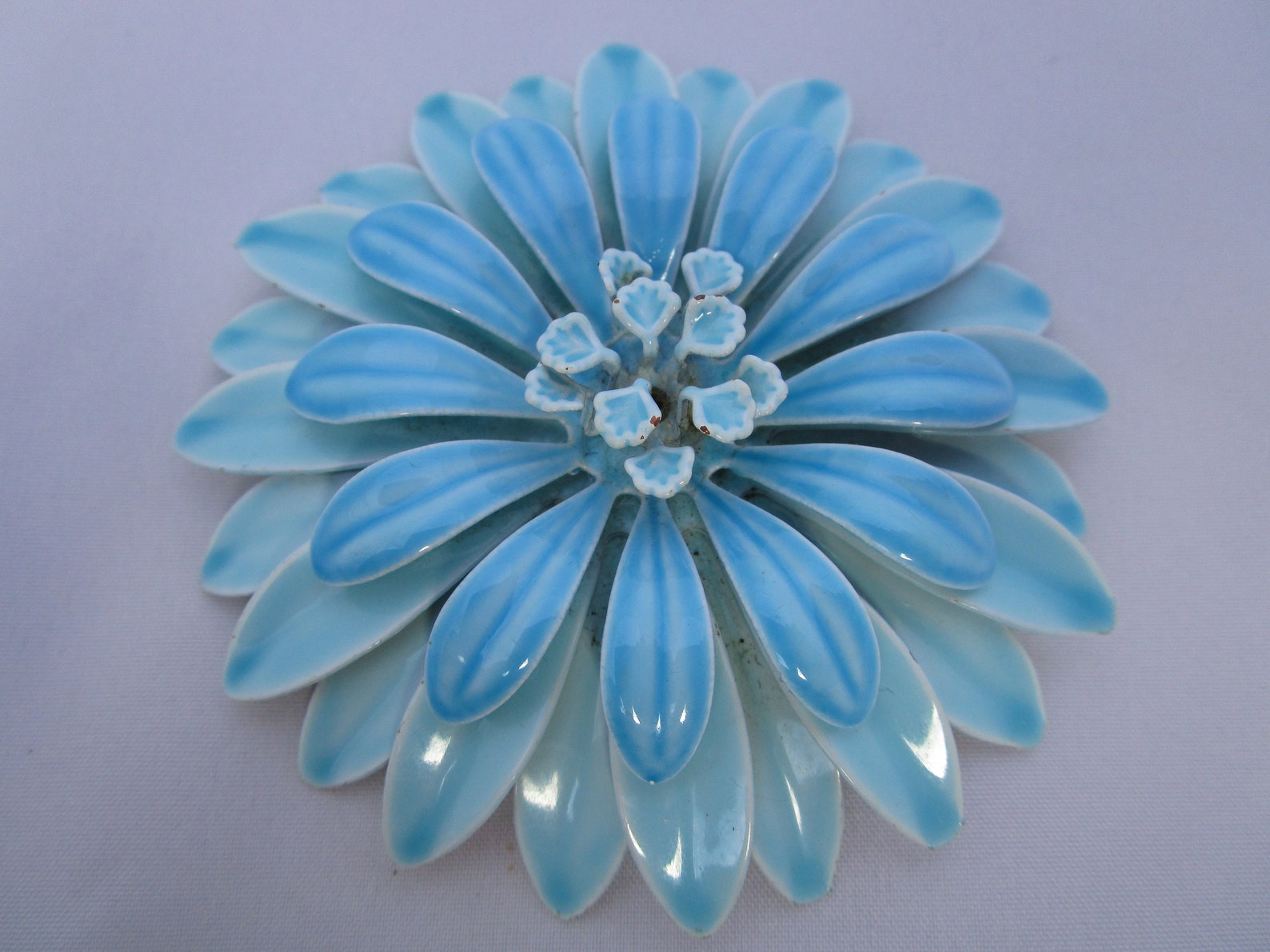 Blue Flower Pin. Handpainted Metal Pin. Mod Flower Brooch Etsy