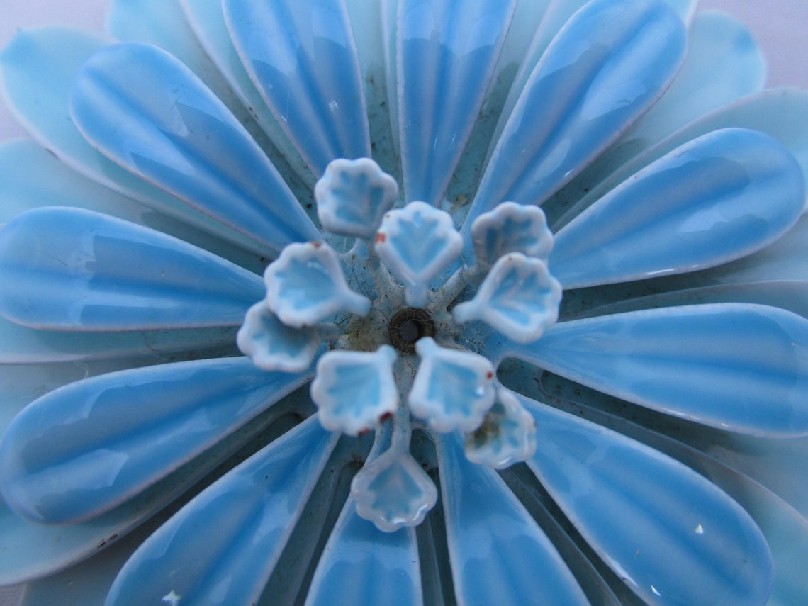 Blue Flower Pin. Handpainted Metal Pin. Mod Flower Brooch Etsy