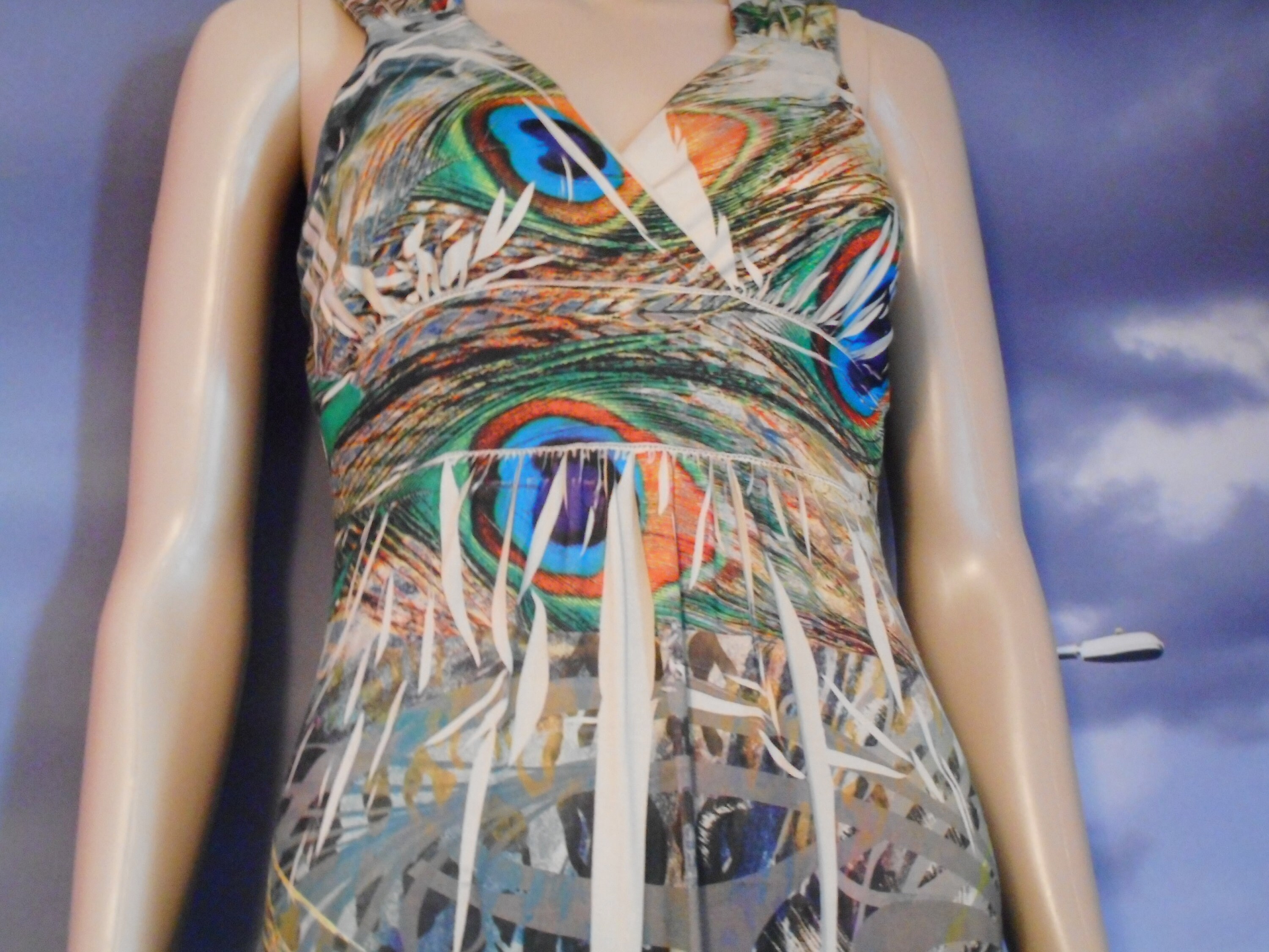 Peacock print shop maxi dress