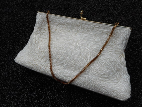 White Vintage Beaded Purse - One of a Kind Clutch… - image 3
