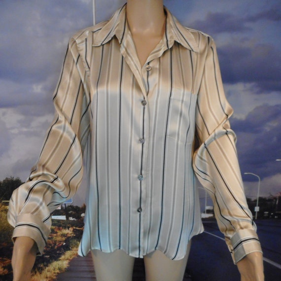 70’s Striped Ruffled Puff Sleeve Blouse by Evan-Picone main image 1