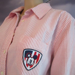 Rare Disney Vintage 70's Made In Hong Kong Mickey Mouse Pocket Shirt - X-Large Button-up - Long Sleeve Women's Blouse/Top - Vacation Layer