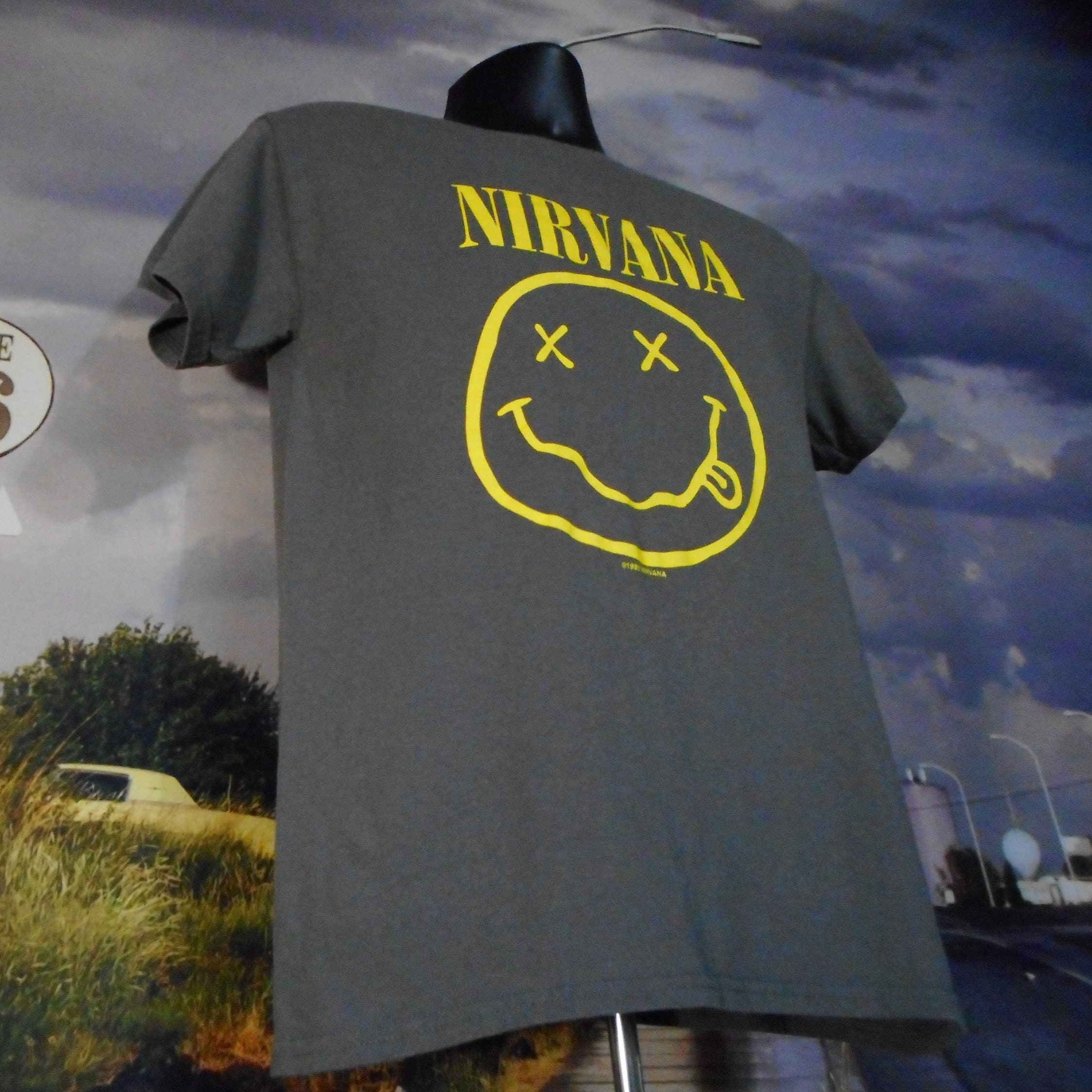 Nirvana Vintage T-shirt: 1992 Y2K Smiley Face Reproduction - Small
