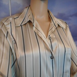Women&#39;s Sexy Button Down - Vintage Evan Picone Silk Blouse - 1980&#39;s Striped Button-up Blouse - SIze 10 Vintage - Date Night, Office, Travel