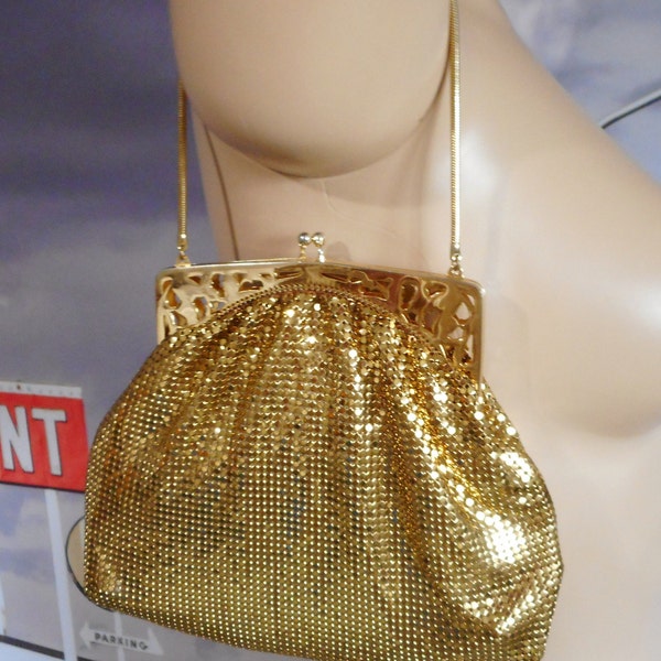 Whiting & Davis Gold metal Mesh Handbag - Vintage 1960's Evening Bag - Occasion Bag - Go dancing - Dinner Date Bag - Essentials Only Handbag