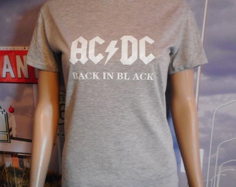 Vintage ACDC Tee: Women's Back In Black Gray Band T-Shirt