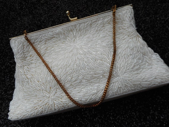 White Vintage Beaded Purse - One of a Kind Clutch… - image 2
