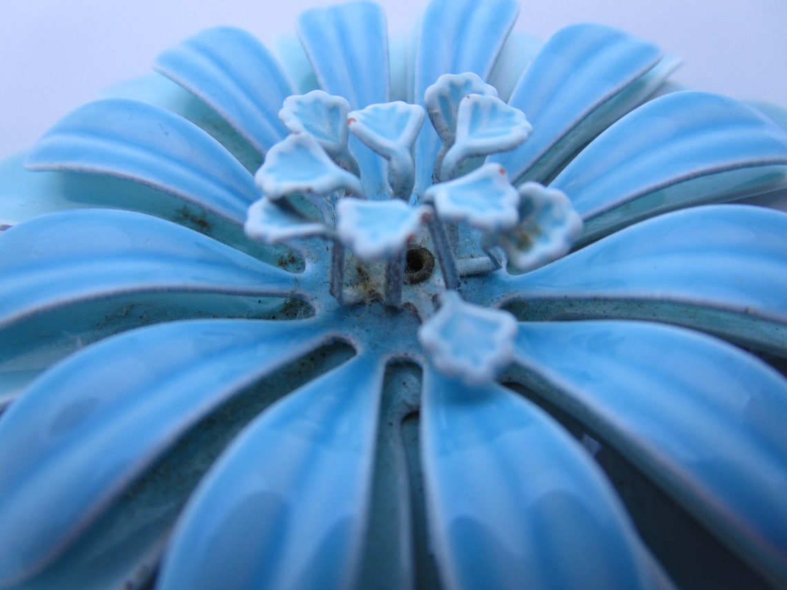 Blue Flower Pin. Handpainted Metal Pin. Mod Flower Brooch Etsy