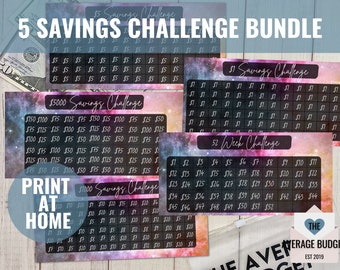 Savings Challenge Bundle, Cash Envelopes, Printable Savings Insert, Print at Home Savings, Printable, Cash Saving, Budget Binder Insert