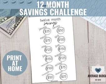 12 Month Savings Challenge, Cash Envelopes, Printable Digital, Print at Home Savings, Saveopoly, Cash Saving, Budget Binder