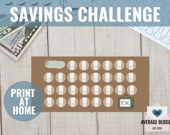 TV Savings Challenge, Cash Envelopes,, Printable Digital, Print at Home Savings, Saveopoly, Printable, Cash Saving, Budget Binder Insert