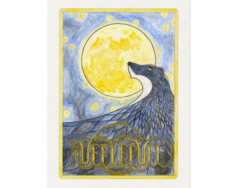 Hufflepuff House Poster, Harry Potter, Hand Painted Watercolor, Digital Print, High Quality Watercolor Paper, Matte Finish, Art Nouveau