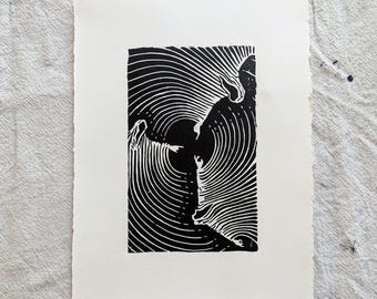 Communion, 8x10” Linocut Fine Art Print, Fantasy Art, High Quality Ink and Archival Paper