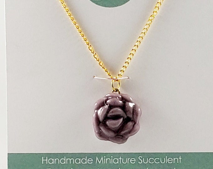Lavender Succulent Necklace: Handmade Resin Clay Charm, Gold Plated Chain