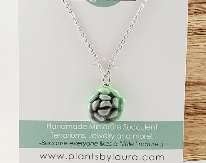 Handmade Clay Succulent Necklace: Stainless Steel Chain, Nature Gift