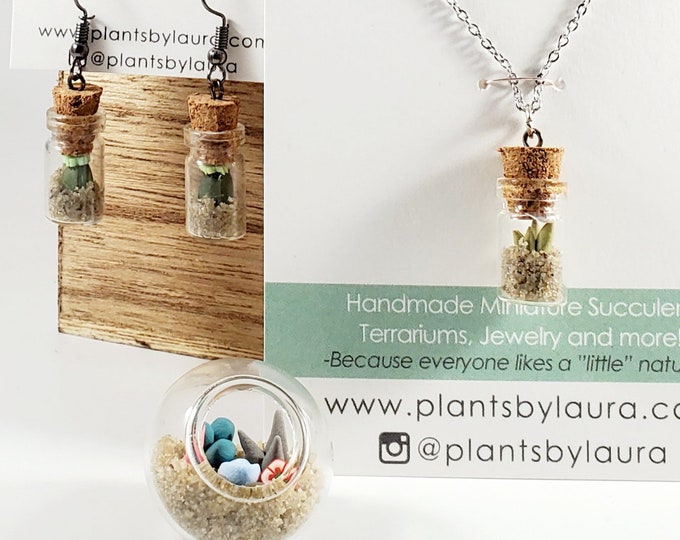 Micro Terrarium Gift Set: Cactus Necklace, Earrings & Clay Terrarium