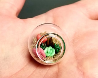 Super Cute Mini Terrarium Real Glass With Micro Clay Plants/Clay Succulent/Miniature/Indoor Garden/Cactus/Handmade Gift/Unique Gift/Kawaii