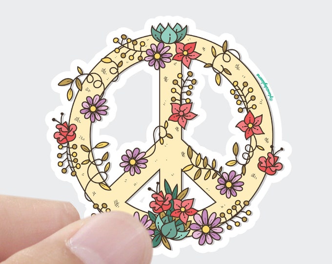 Peace Sign Sticker | Floral, Hand-Drawn, Water-Resistant Vinyl